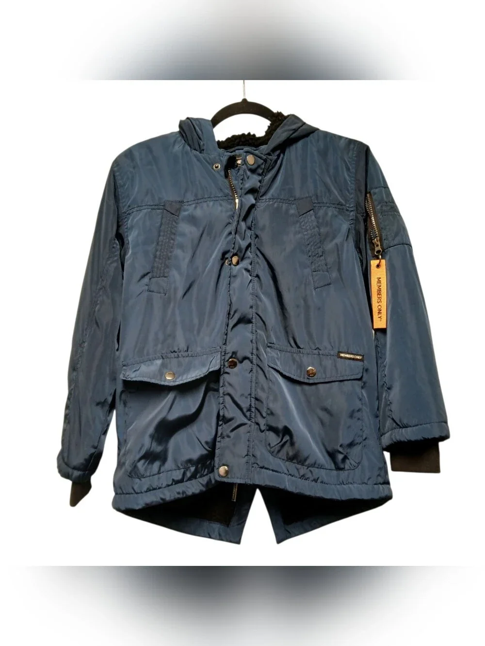 Members Only Girls Navy Hooded Parka Coat 10/12 EUC